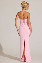 Chic Embellished Corset Maxi Dress in Blossom Pink