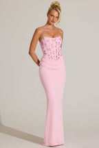 Chic Embellished Corset Maxi Dress in Blossom Pink