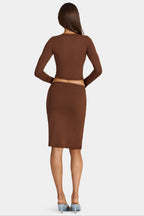 Chic Modal Lace-Trim Low-Rise Midi Skirt in Cocoa Brown