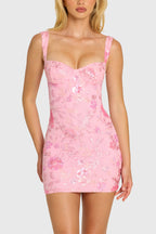 Chic Embellished Bodycon Mini Dress in Blossom