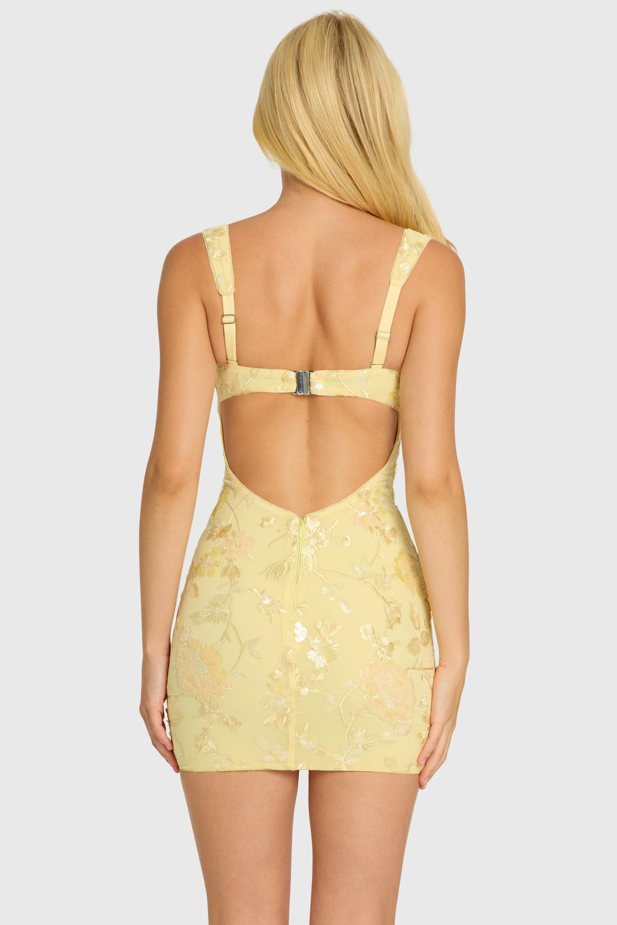 Chic Embellished Bodycon Mini Dress in Butter