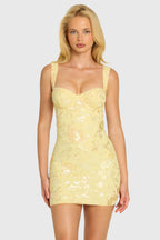 Chic Embellished Bodycon Mini Dress in Butter