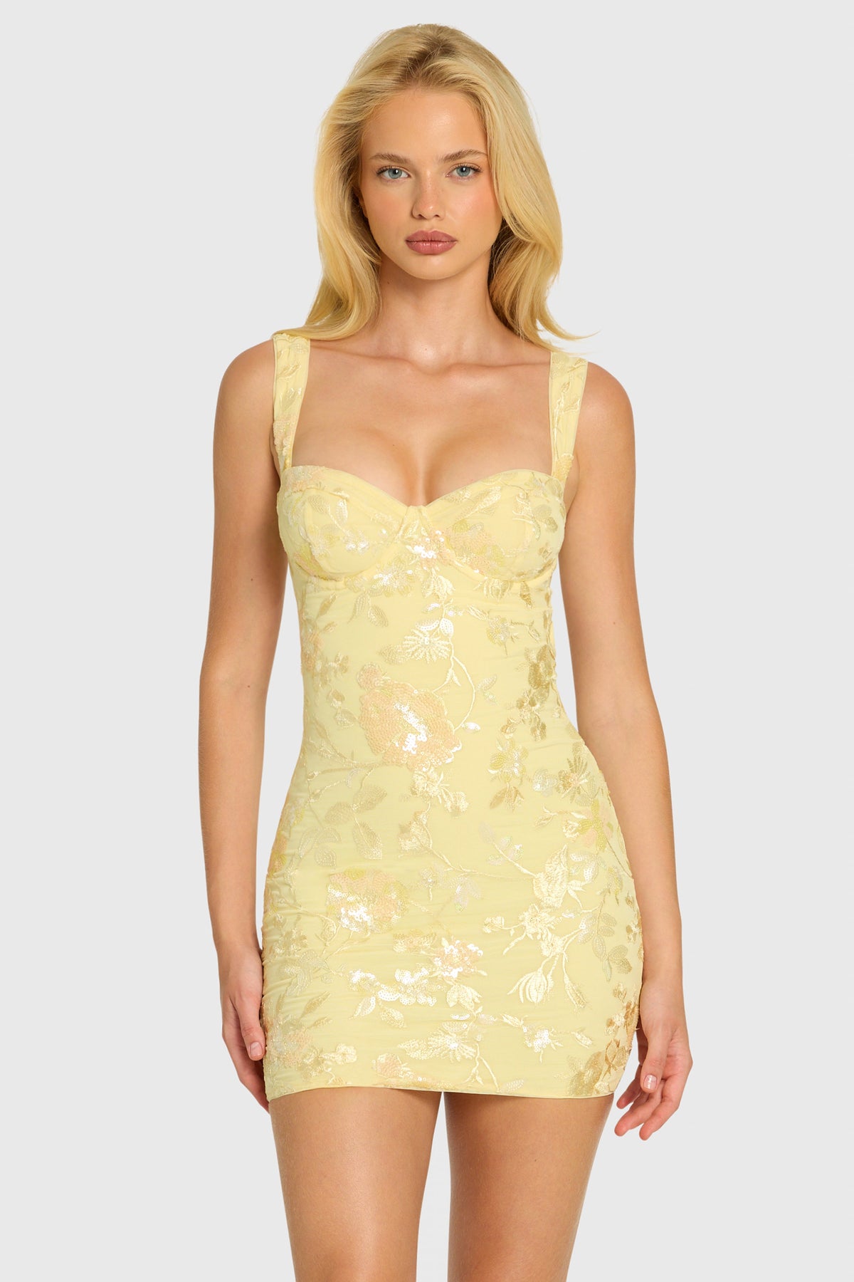 Chic Embellished Bodycon Mini Dress in Butter