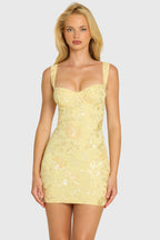 Chic Embellished Bodycon Mini Dress in Butter