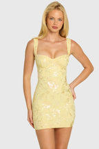 Chic Embellished Bodycon Mini Dress in Butter