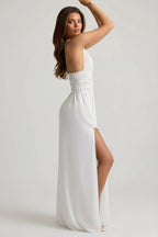 Chic Plunge Cross-Back Maxi Dress in White