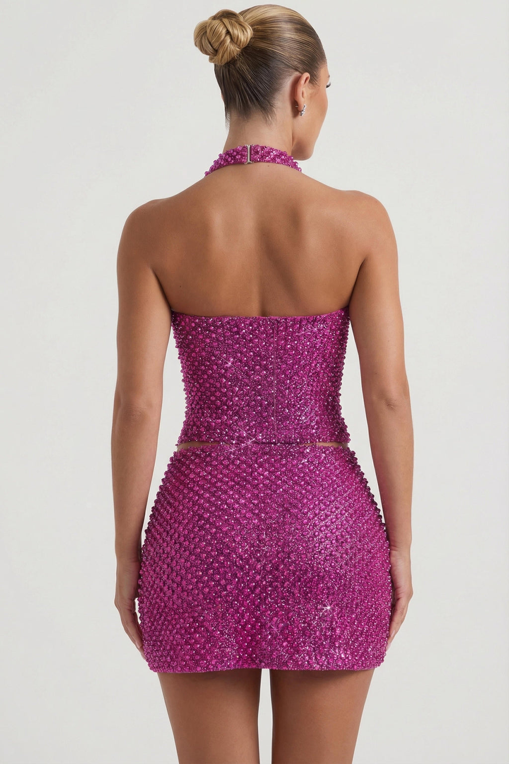 Chic Embellished Heart-Detail A-Line Micro Mini Skirt in Magenta