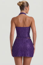 Chic Embellished Heart-Detail A-Line Micro Mini Skirt in Purple