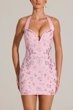 Chic Embellished Sweetheart-Neck Mini Dress in Blossom Pink