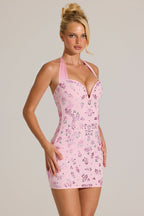 Chic Embellished Sweetheart-Neck Mini Dress in Blossom Pink