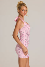 Chic Embellished Sweetheart-Neck Mini Dress in Blossom Pink