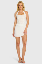 Chic Sequin Lace Corset Mini Dress in Pearl
