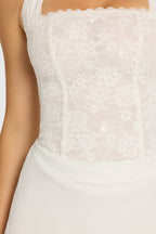 Chic Sequin Lace Corset Mini Dress in Pearl