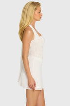 Chic Sequin Lace Corset Mini Dress in Pearl