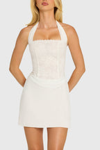 Chic Sequin Lace Corset Mini Dress in Pearl