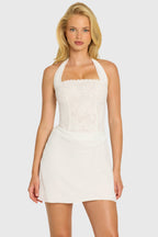 Chic Sequin Lace Corset Mini Dress in Pearl