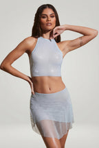 Chic Embellished Mid Rise Mini Skirt in Aqua