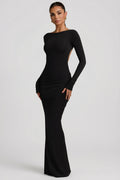 Chic Modal Ruched Backless Maxi Dress in Black