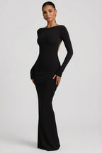 Chic Modal Ruched Backless Maxi Dress in Black