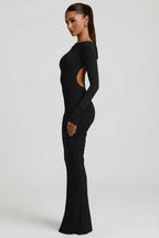 Chic Modal Ruched Backless Maxi Dress in Black