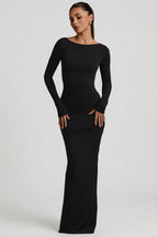 Chic Modal Ruched Backless Maxi Dress in Black