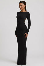 Chic Modal Ruched Backless Maxi Dress in Black