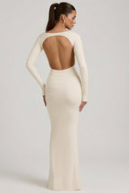 Chic Modal Ruched Backless Maxi Dress in Ivory