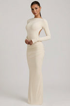 Chic Modal Ruched Backless Maxi Dress in Ivory