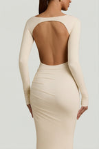 Chic Modal Ruched Backless Maxi Dress in Ivory