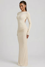 Chic Modal Ruched Backless Maxi Dress in Ivory