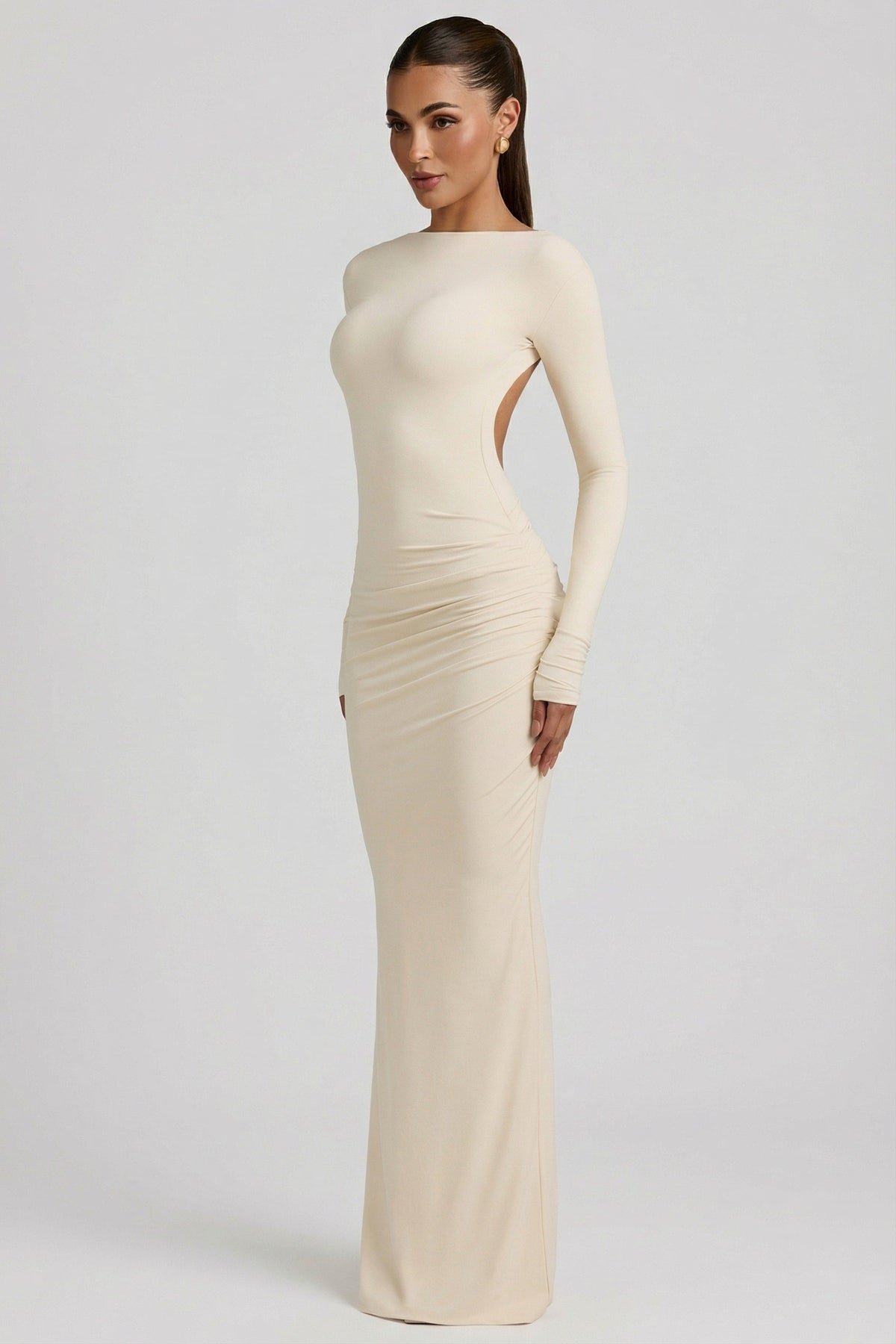 Chic Modal Ruched Backless Maxi Dress in Ivory