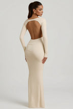Chic Modal Ruched Backless Maxi Dress in Ivory