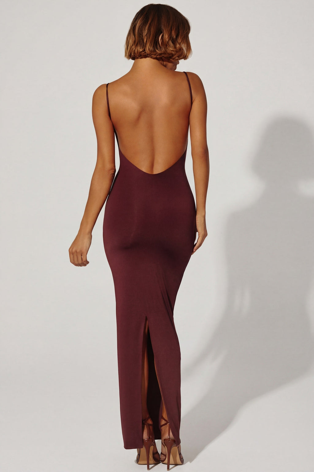 Chic Ruched Bodycon Maxi Dress in Brown