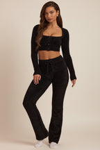 Chic Fluffy Knit Wide-Leg Trousers in Black