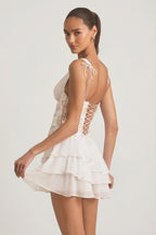 Chic Embellished Ruffled Corset Mini Dress in Ivory