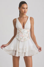 Chic Embellished Ruffled Corset Mini Dress in Ivory