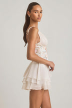 Chic Embellished Ruffled Corset Mini Dress in Ivory