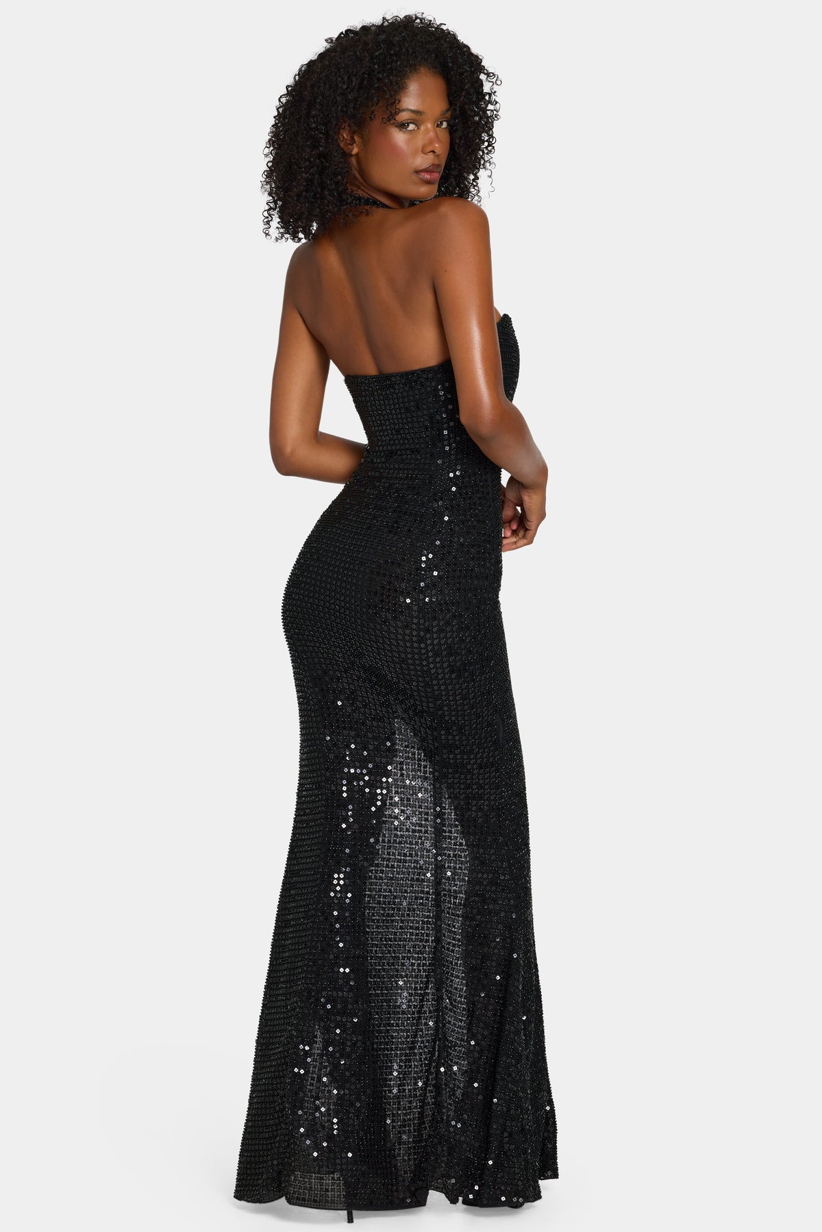 Chic Embellished Halterneck Gown in Black