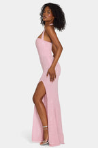 Chic Embellished Halterneck Gown in Lavender Pink
