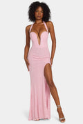 Chic Embellished Halterneck Gown in Lavender Pink