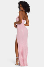 Chic Embellished Halterneck Gown in Lavender Pink