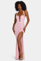 Chic Embellished Halterneck Gown in Lavender Pink