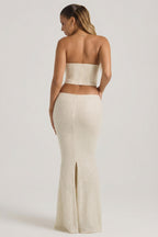 Chic Embellished Cut-Out Draped Corset Gown in White