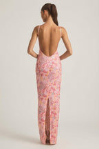 Chic Embellished Scoop-Neck Backless Maxi Dress in Pink