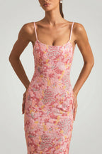 Chic Embellished Scoop-Neck Backless Maxi Dress in Pink