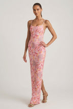 Chic Embellished Scoop-Neck Backless Maxi Dress in Pink