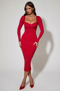 Chic Layered Bra-Detail Ruched Midaxi Dress in Red