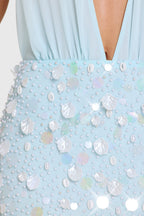 Chic Embellished Skirt Chiffon Mini Dress in Aqua