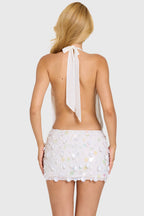 Chic Embellished Skirt Chiffon Mini Dress in Ivory
