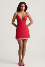 Chic Scalloped Backless A-Line Mini Dress in Scarlet Red
